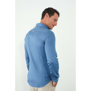 camicia uomo 1 bottone button down slim Satin Unito Blu avion