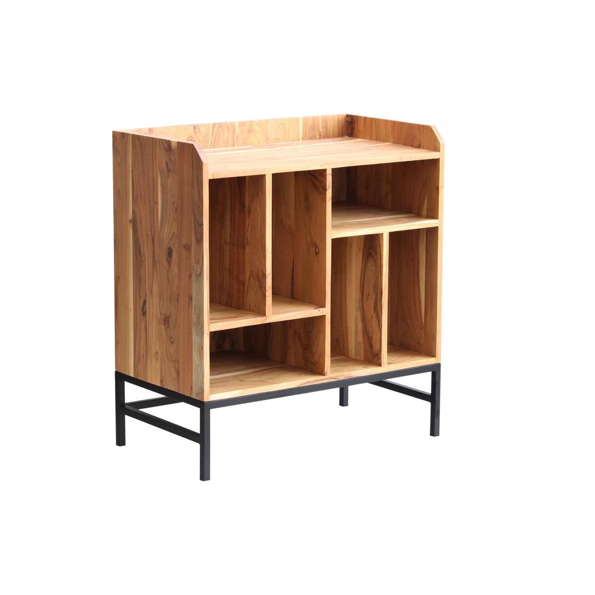 Buffet de rangement vinyles en bois massif et métal noir L76 cm BLUES