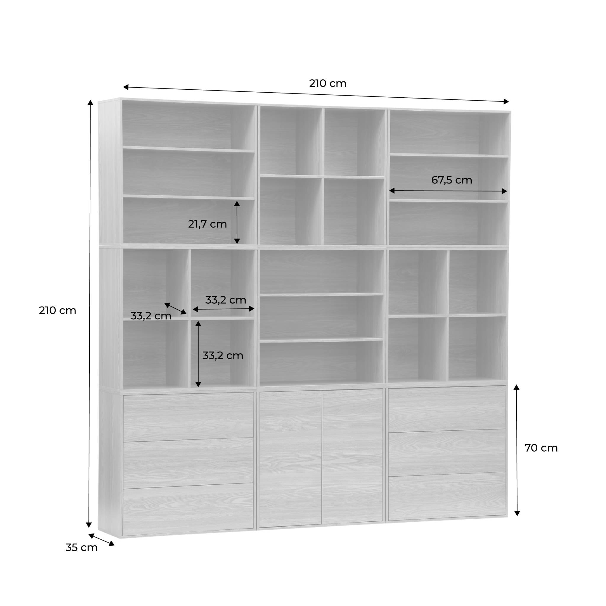 Kit étagère, bibliothèque modulable décor bois 9 éléments KOMPO