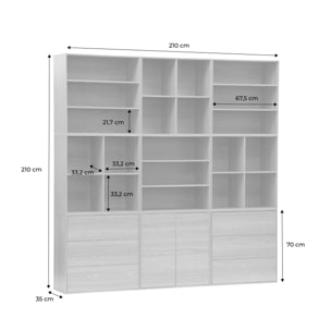 Kit étagère, bibliothèque modulable décor bois 9 éléments KOMPO