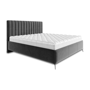 Mendoza - lit coffre - 140x200 - sommier inclus - en velours - Gris