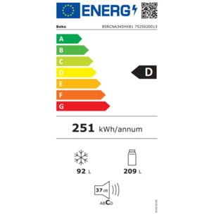 Réfrigérateur combiné BEKO B5RCNA345HXB1