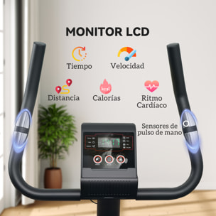 Bicicleta Estática en Casa con Resistencia Magnética Ajustable Bici Estática Silenciosa con Volante Sensor de Frecuencia Asiento Regulable Pantalla LCD y Soporte de Teléfono Carga 100 kg