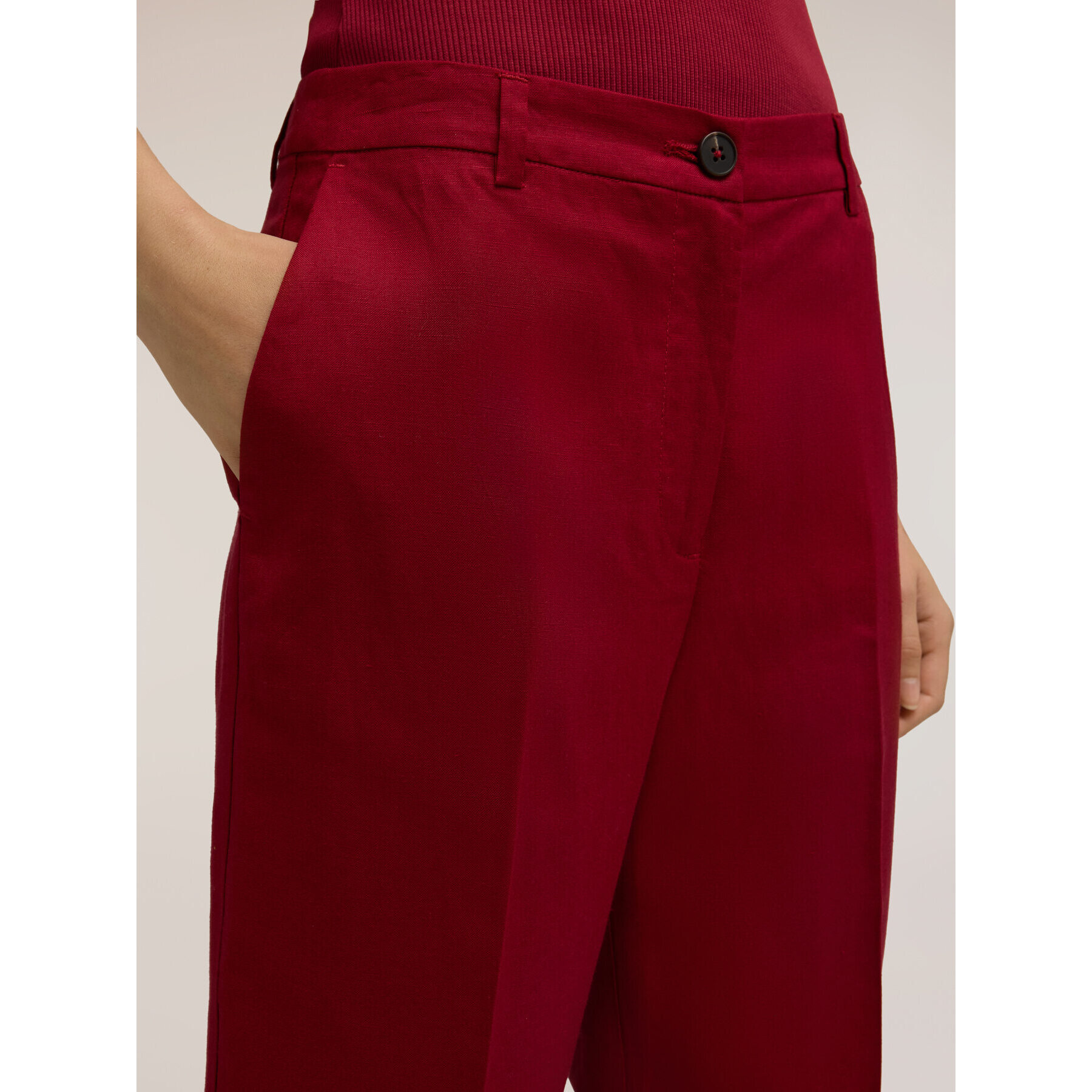 Motivi - Pantaloni regular in misto lino - Rosso