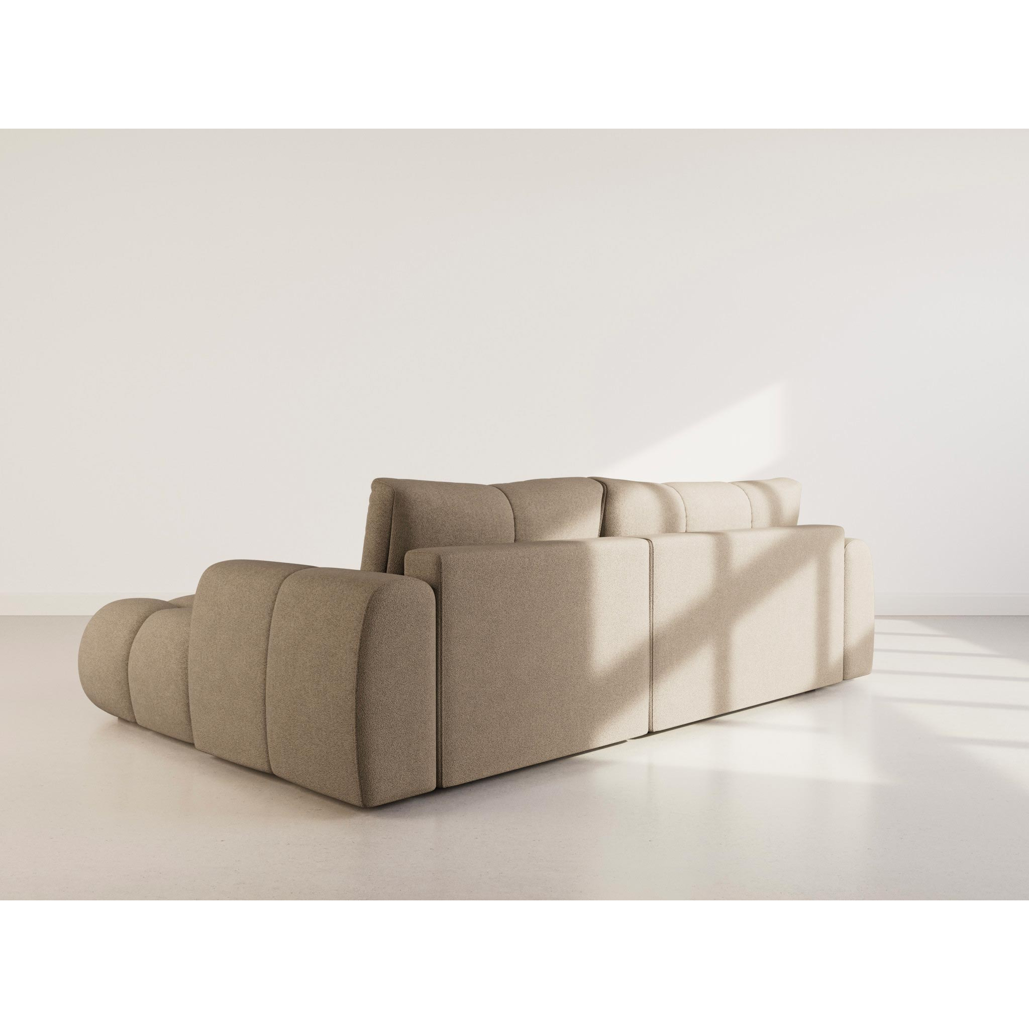Yulin - Canapé d'angle droit 4 places convertible avec coffre en tissu bouclette - Marron