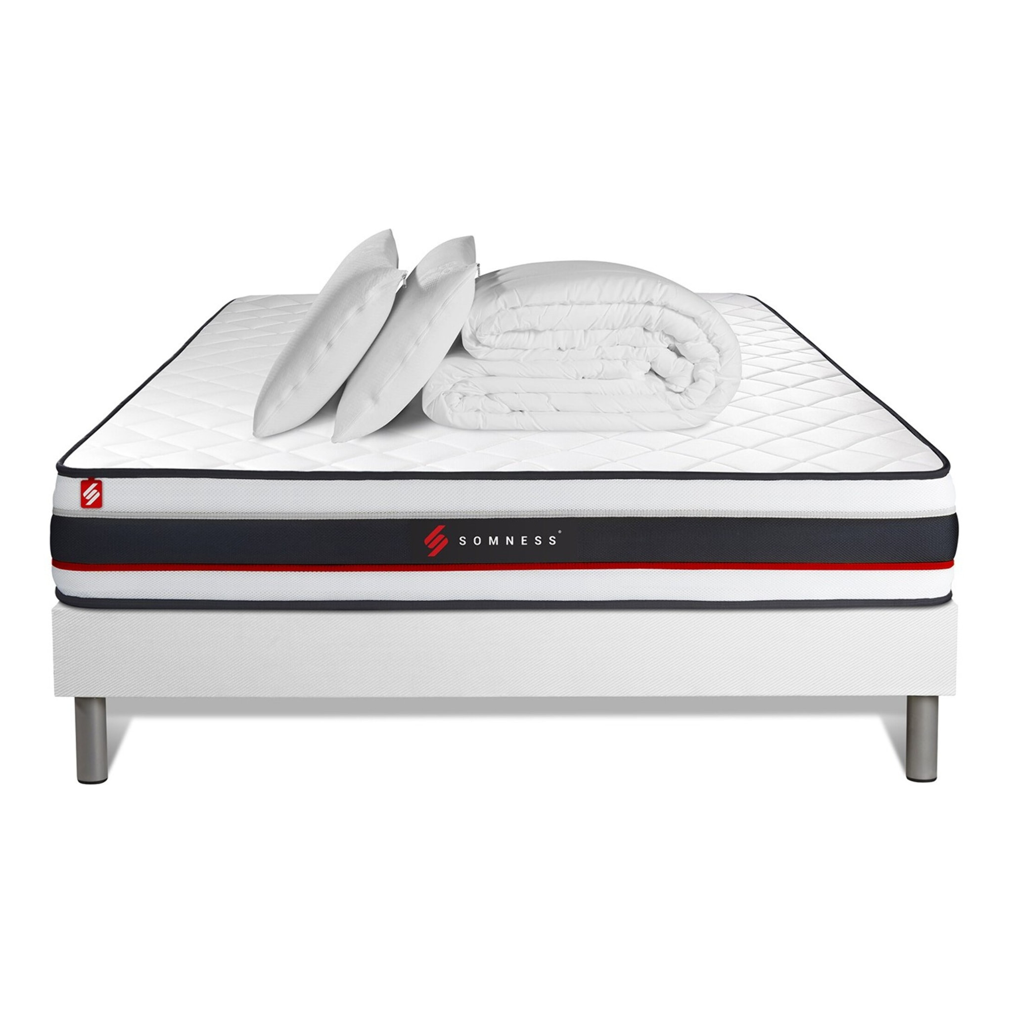 Pack sommier + matelas FORM + 2 oreillers mémoire de forme + Couette Percale