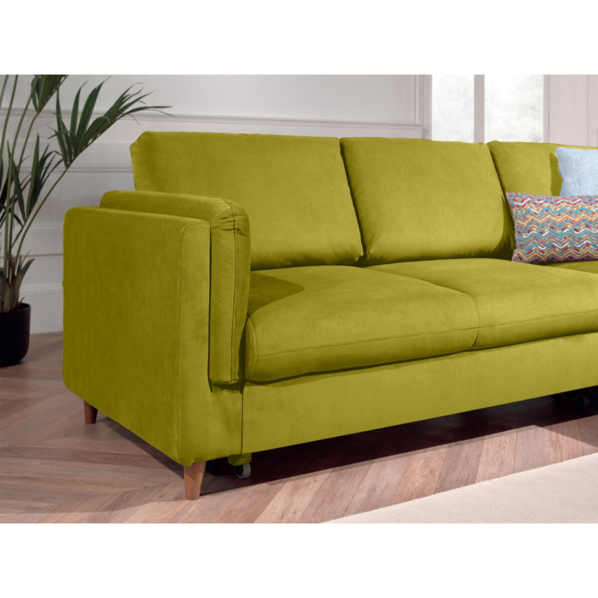 Brooke - canapé d'angle droit - convertible - 5 places - en velours - Vert Olive