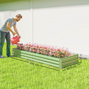 Carré potager de jardin dim. 241L x 90l x 30H cm tôle d'acier ondulée vert clair