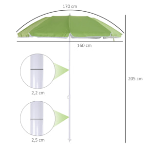 Parasol inclinable octogonal de plage Ø 150 cm tissu polyester haute densité anti-UV mât démontable sac de transport inclus vert