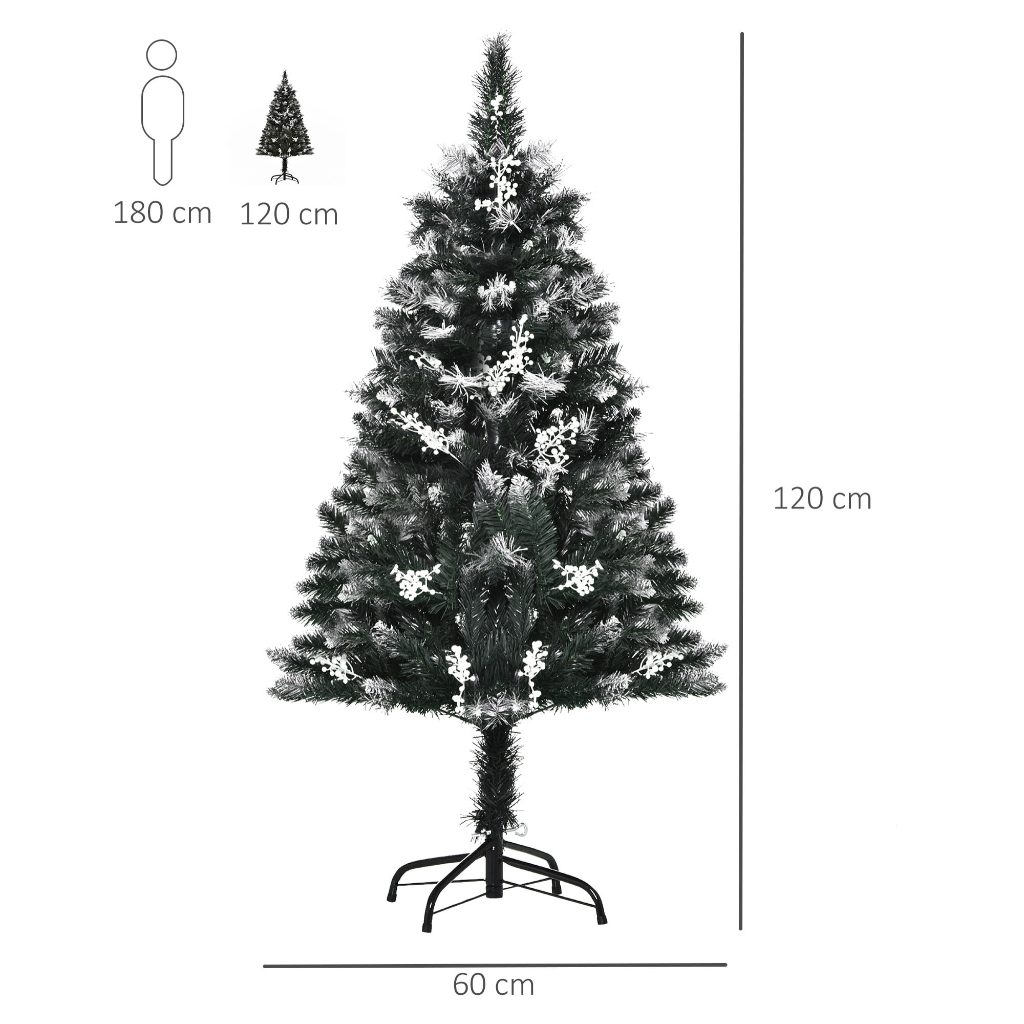 Árbol de Navidad 120 cm Árbol de Navidad Artificial con 222 Ramas 28 Decoraciones Soporte de Acero Base Plegable y Desmontable para Salón Verde