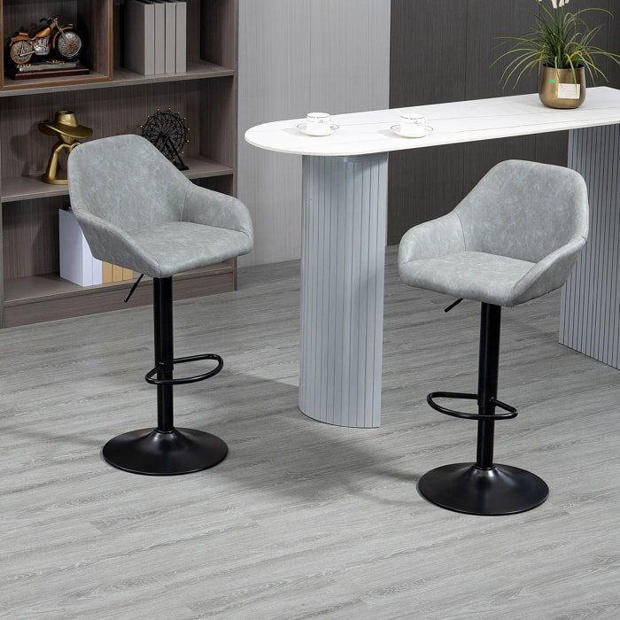 Lot de 2 tabourets de bar design - chaises de bar réglables pivotantes - acier noir synthétique effet vieilli