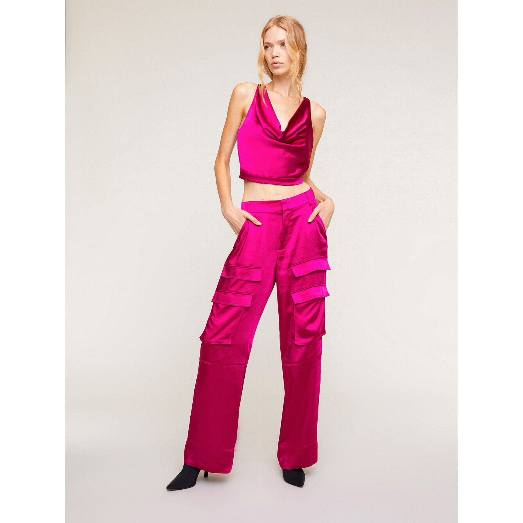 Motivi - Top crop de raso - Fuchsia