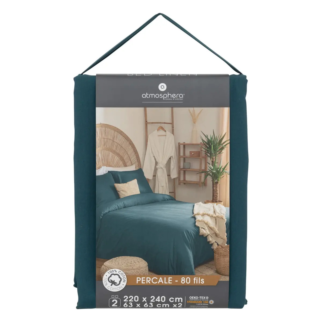 Parure de lit "Landiha" percale bleu égéen 240x220cm