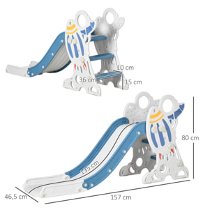 Tobogán Infantil Tobogán para Niños de 18-36 Meses con 3 Escaleras Antideslizantes Carga 30 kg para Interior Hogar 157x46,5x80 cm Azul y Gris