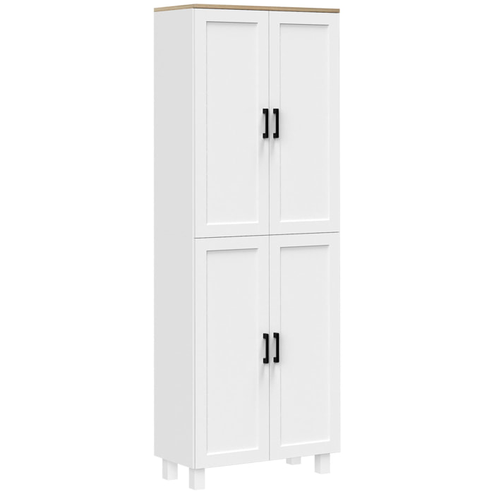 Alacena de Cocina Nórdico Mueble Aparador de Comedor Armario de Almacenaje de Cocina con 4 Puertas y Estantes Ajustables Antivuelco 60x30x170,5 cm Blanco