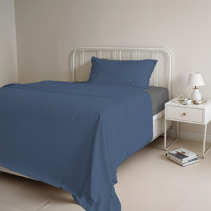 COMPLETO LETTO NATURAL COLOUR MADE IN ITALY COTONE-AVIO/FUMO PIAZZA E MEZZA