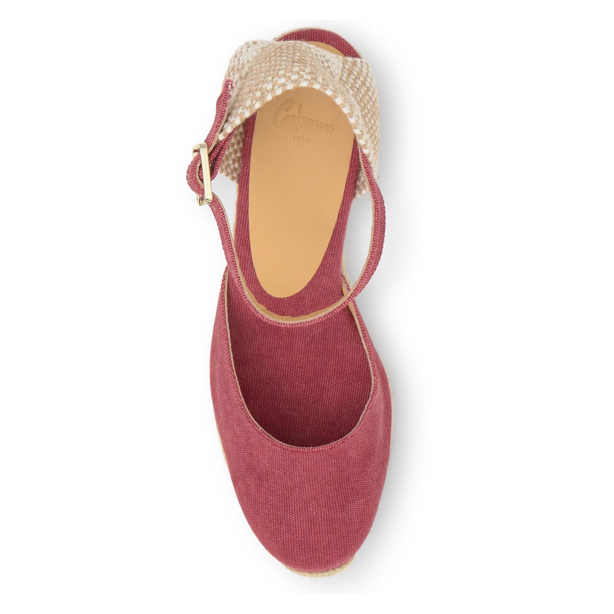 Alpargata de cuña 6 cm en lona de algodón con pala en v y cintas