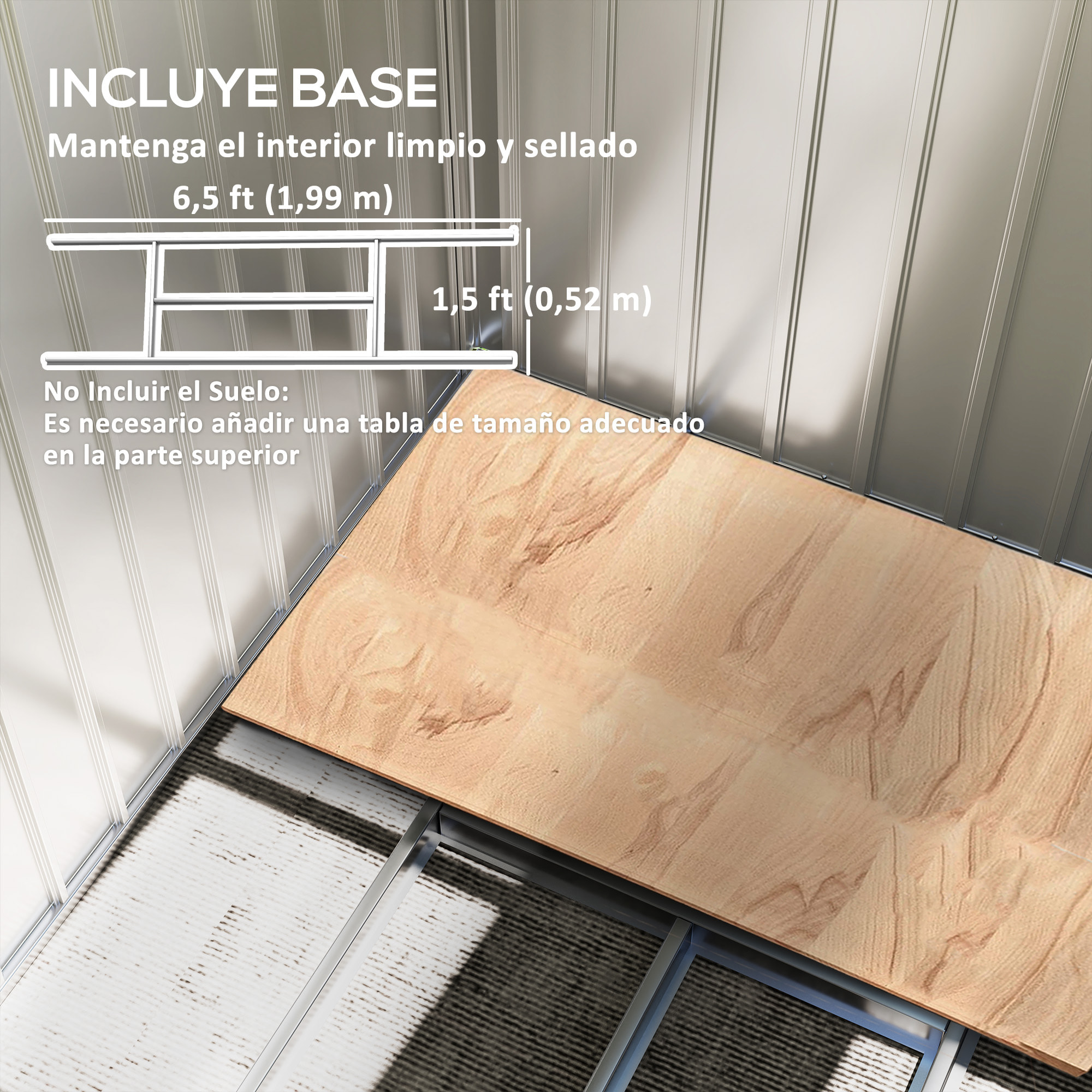 Cobertizo de Jardín 2,42m² con Base de Refuerzo Sin Suelo 213x130x185 cm Caseta de Jardín Exterior con Puertas Correderas Claraboya 4 Ventanas para Almacenamiento de Herramientas Gris Plata