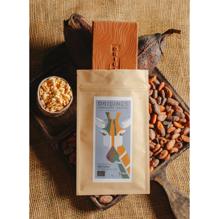 Tablette de chocolat au lait au riz soufflé - Bean To Bar - 75g Bio