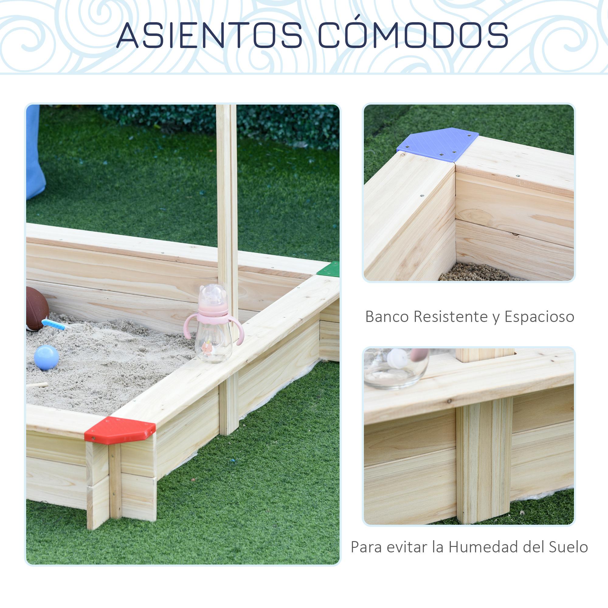 Arenero de Madera para Niños con Techo Toldo Ajustable 120x120x120cm para Jardín