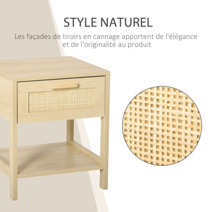 Table de chevet tiroir et étagère cannage en rotin dim. 40L x 40l x 48H cm MDF aspect bois clair