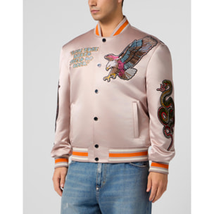 PHILIPP PLEIN Shiny Satin Bomber Tattoo Patches Strass