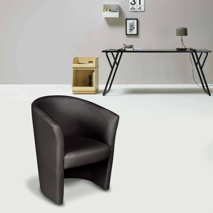 Poltrona Ago, Poltrona da salotto, Seduta imbottita, Sedia con braccioli in ecopelle, 64x63h76 cm, Nero