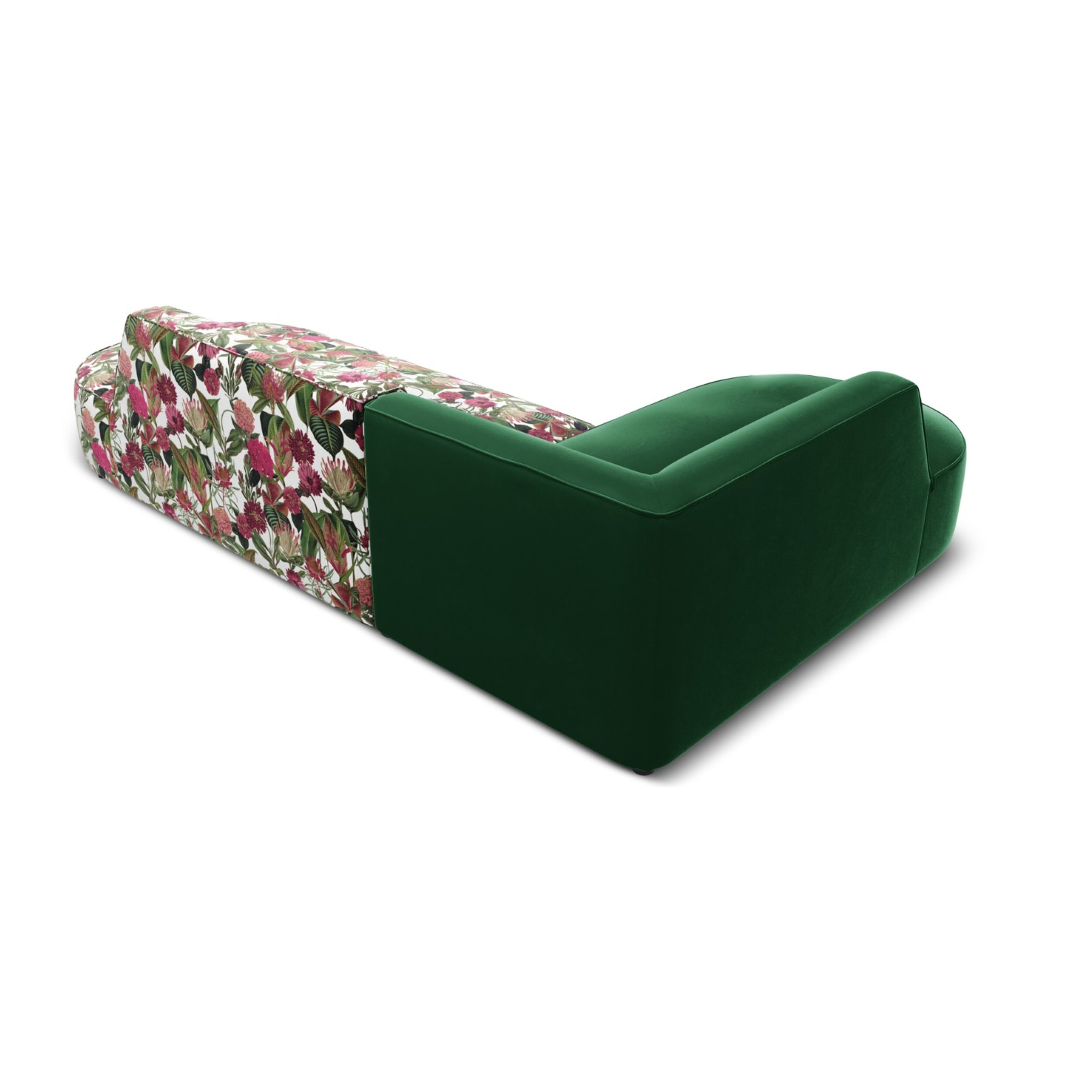 Canapé d'angle gauche "Charles" 4 places en velours motif de rose de jardin,vert