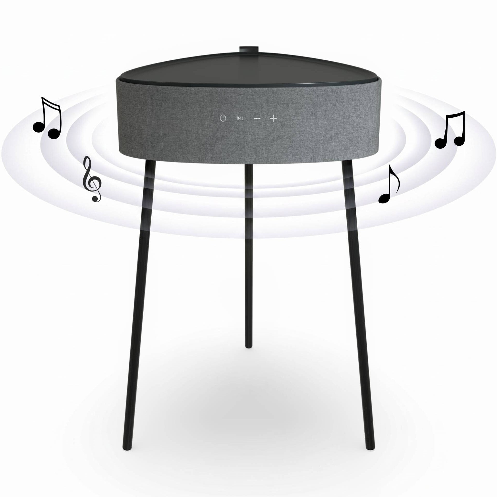 Mesa auxiliar altavoz portátil con sonido de 20W, Bluetooth, Base de carga inalámbrica, batería de 2500mAh. Mesilla o mesita para dormitorio o sala de estar - TD Systems SM20B11PGC [Gris claro]