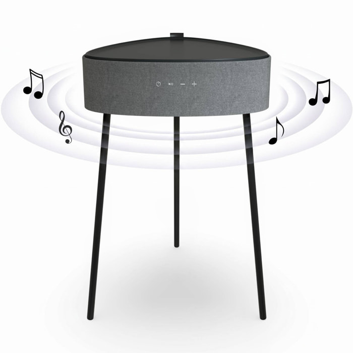 Mesa auxiliar altavoz portátil con sonido de 20W, Bluetooth, Base de carga inalámbrica, batería de 2500mAh. Mesilla o mesita para dormitorio o sala de estar - TD Systems SM20B11PGC [Gris claro]