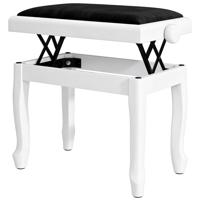Banc de Piano, Tabouret Piano Réglable en Hauteur 45-56 cm, Siège Rembourré en Velours, Blanc