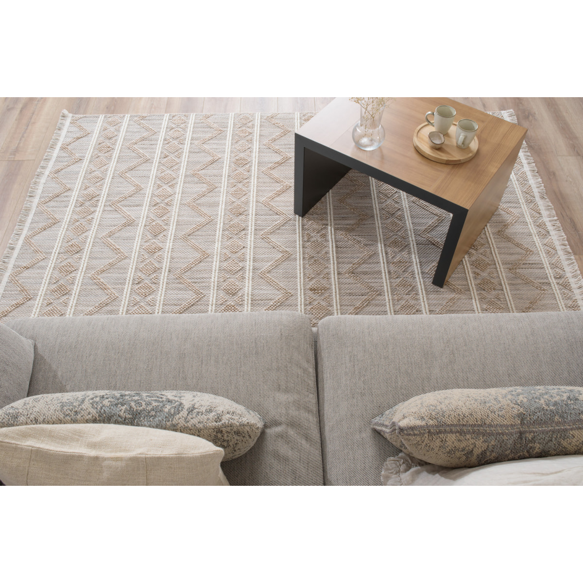 Bali - tapis moderne motif aztèque, beige