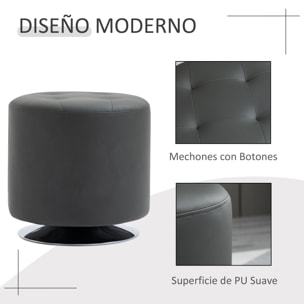 HOMCOM Reposapiés Otomano Giratorio Taburete Puff Redondo Tapizado en Piel Sintético de Estilo Moderno para Dormitorio Entrada Salón Ø45,5x44,5 cm Gris