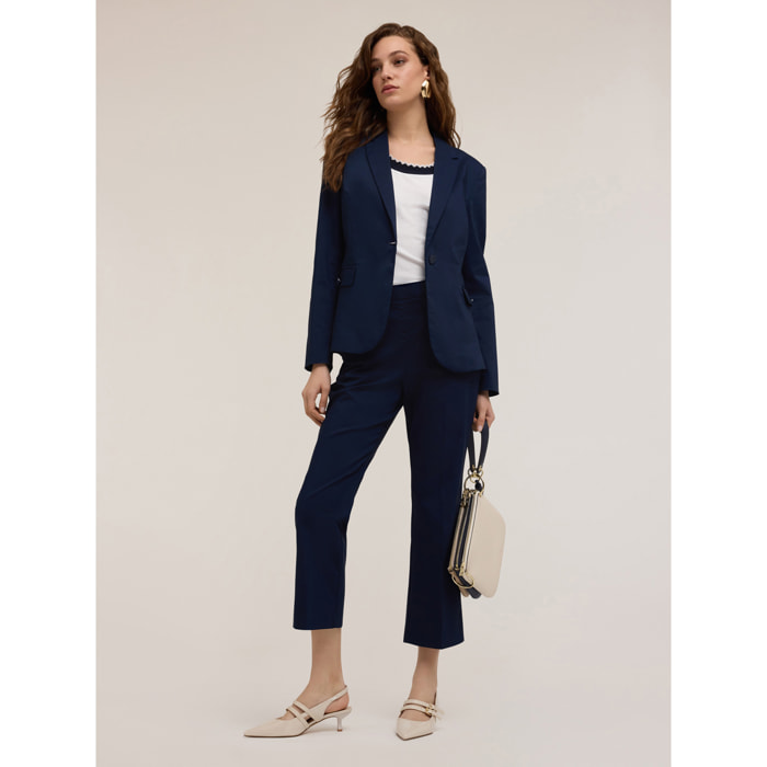 Motivi - Pantalones kick flare de algodón técnico - Azul