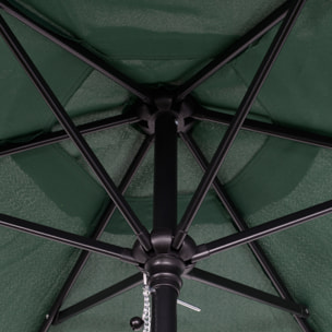 Sombrilla de Jardín Ø2x2 m Parasol Mástil de Aluminio con Techo de Ventilación y Poste Desmontable para Terraza Patio Exterior Verde