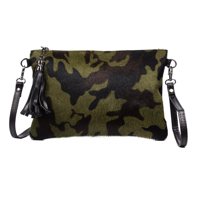 Borsa A Tracolla Donna Ermellino.Autentica Pelle Sauvage Cavallino Camouflage