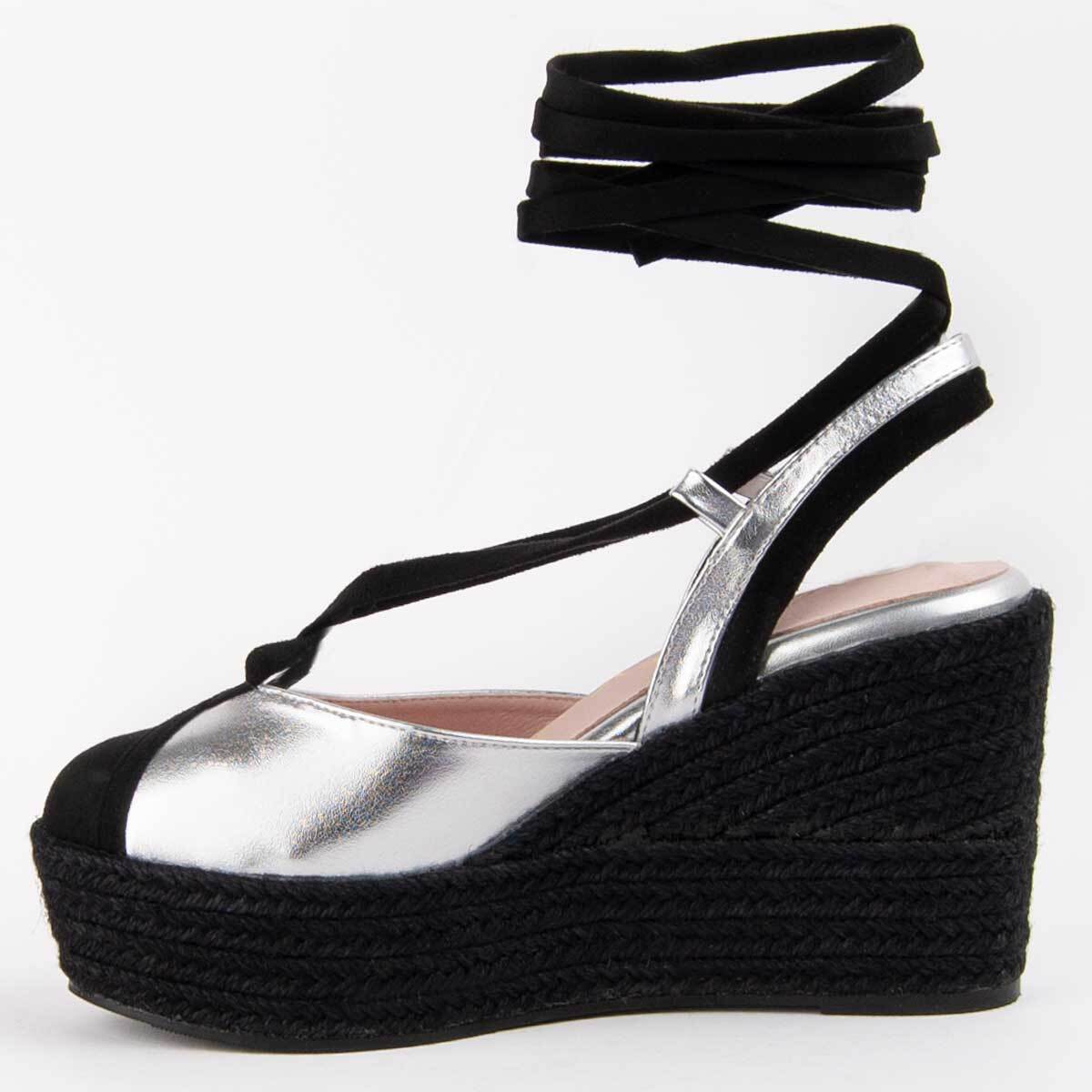 Alpargata De Cuña - Plateado - Altura: 8 Cm