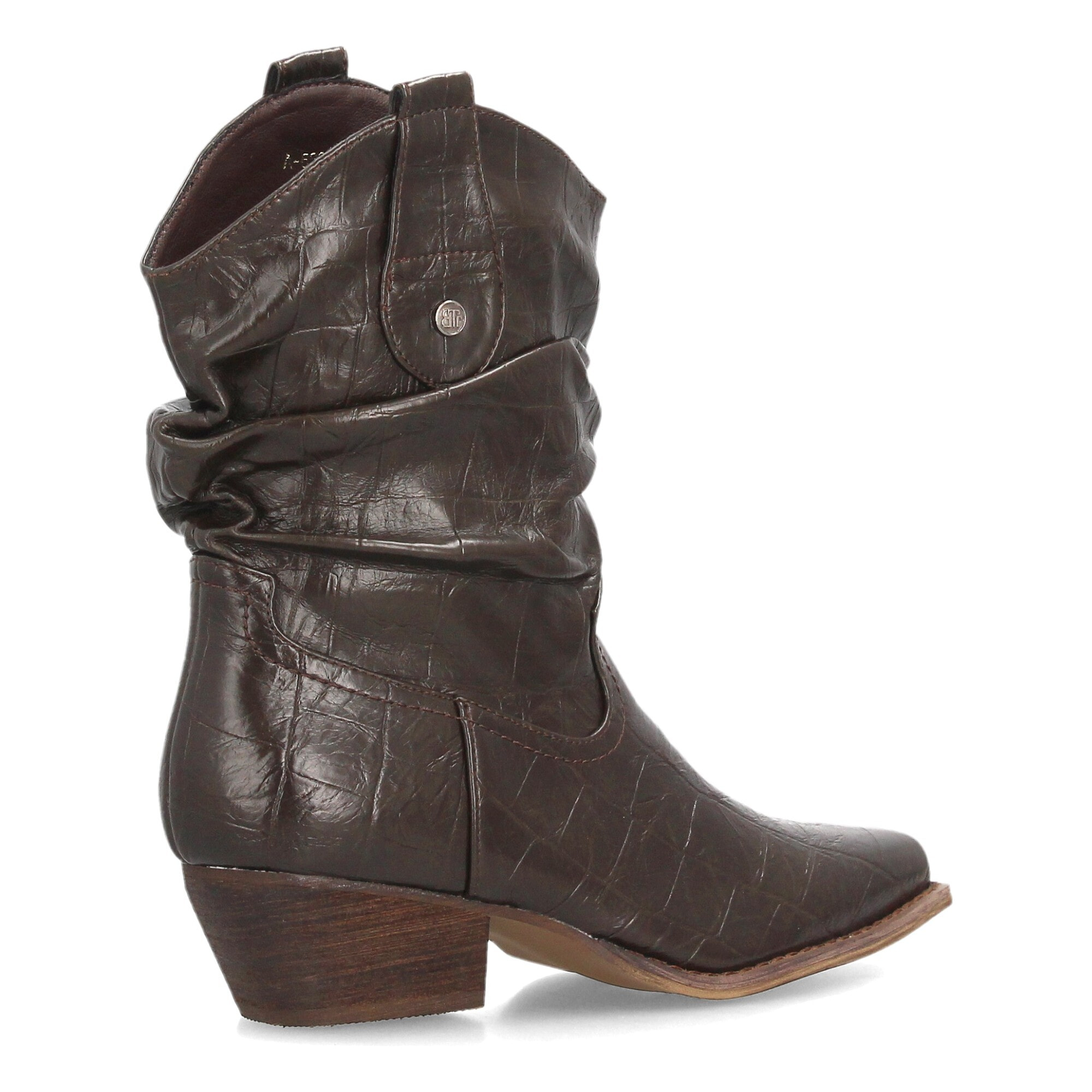 Botines cowboy fruncidos con grabado de cocodrilo para mujer
