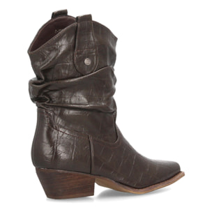 Botines cowboy fruncidos con grabado de cocodrilo para mujer