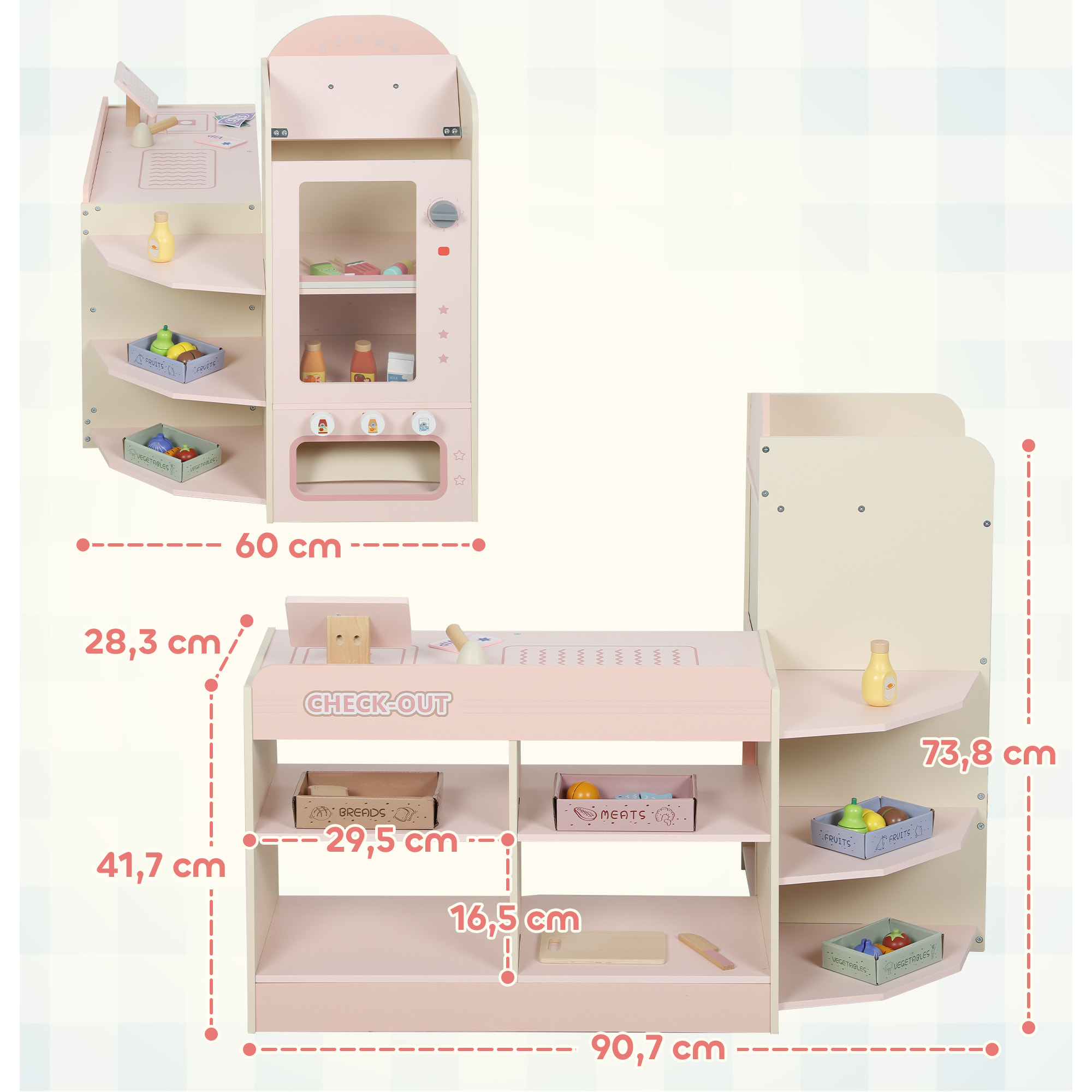 Jeu de la marchande en bois - jeu imitation supermarché enfant - beige rose