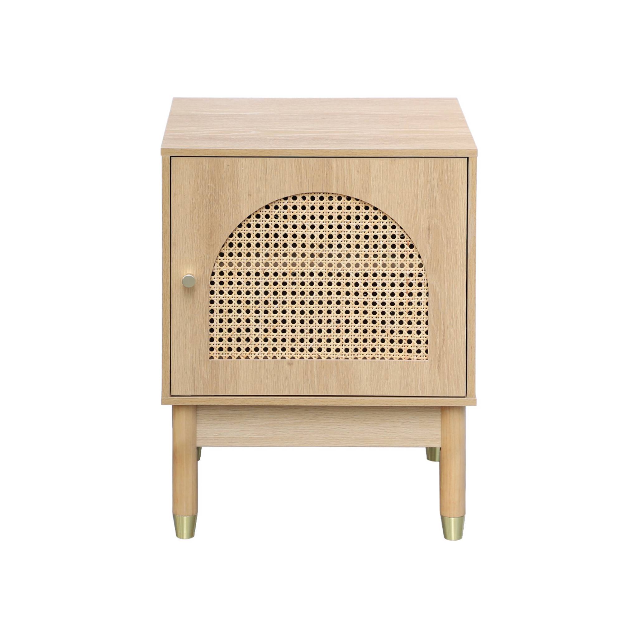Lot de 2 tables de chevet bohème bois et cannage naturel 1 porte 45 x 40 x 60 cm - Judith