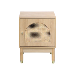 Lot de 2 tables de chevet bohème bois et cannage naturel 1 porte 45 x 40 x 60 cm - Judith