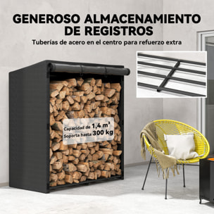 Estante de Leña Metálico, 140x70x154 cm, Leñero Exterior con Cubierta Impermeable 600D Oxford, Marco de Acero, Soporte para Leña de Chimenea, Carga 300 kg, para Jardín, Terraza