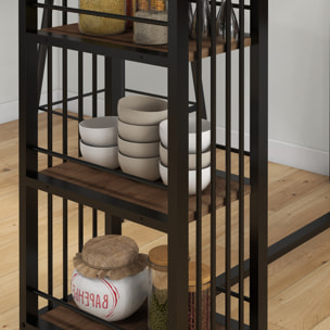 Mesa Alta Cocina con 3 Estantes, Mesa Alta Bar Rectangular para 2 Personas, Patas de Acero, para Salón, Comedor, 120x40x105 cm, Marrón y Negro