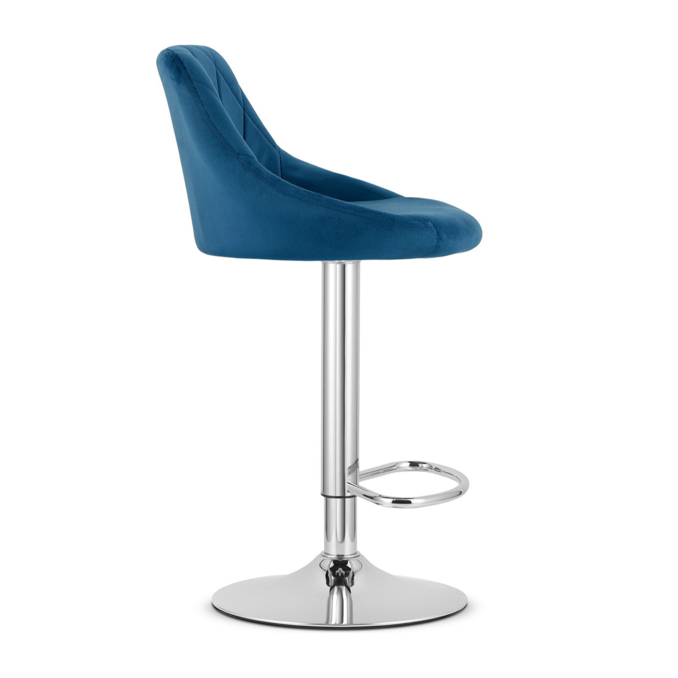 Sgabello da bar KAST in velluto blu navy con base cromata