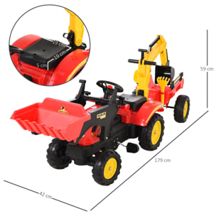 Tractor a Pedales para Niños con Remolque y Pala Frontal Rojo