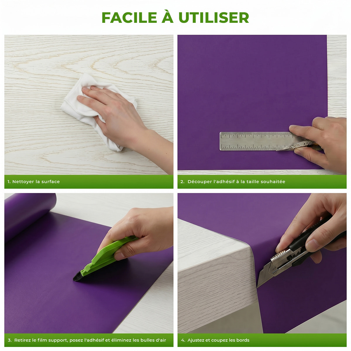 Rouleau adhésif décoratif Vinyle au Mètre - Violet - Sticker Lavable Imperméable Mur Cuisine Meubles