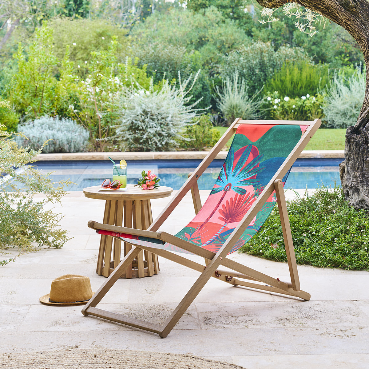 Chilienne de jardin en bois "Nauly" polyester et eucalyptus