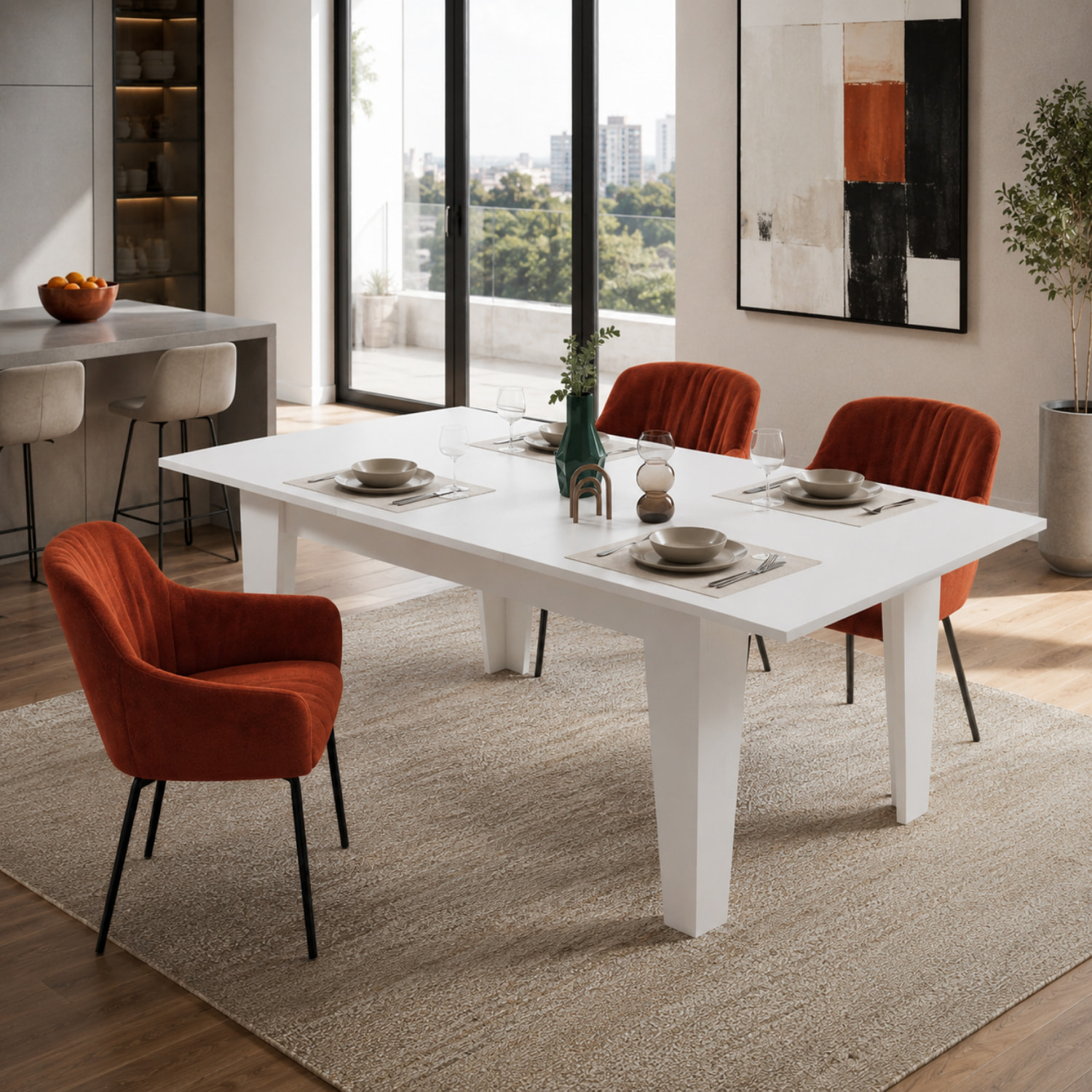 Tavolo da Pranzo Allungabile Da 160 A 220 Cm Gambe a Spillo Design Moderno 10 Posti Estensibile Guide In Metallo Cucina Salotto Soggiorno Bianco