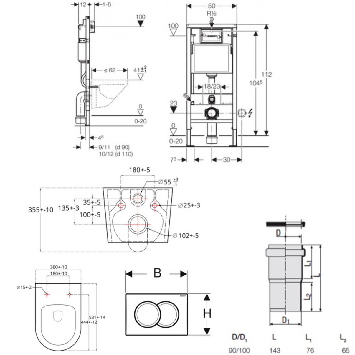 Pack Bati-support Geberit 112cm + WC sans bride Swiss Aqua Technologies Brevis + Abattant ultra-fin (BREVISGEB1)